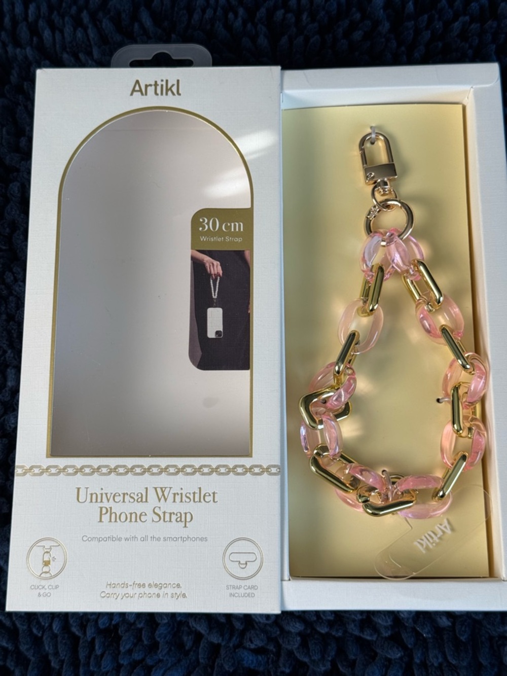 Article Pink & Gold Acrylic Chain Wristlet Phone Strap